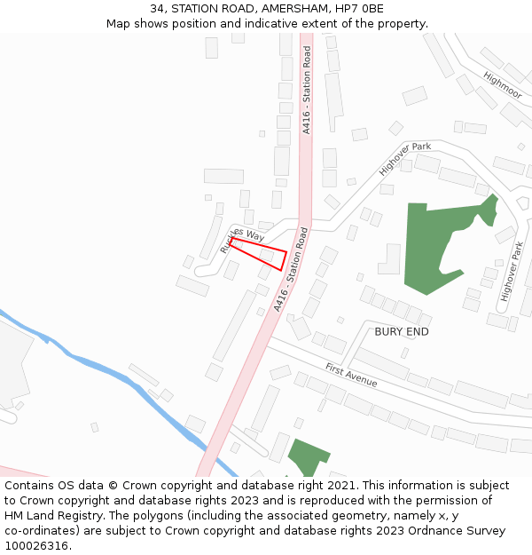 34, STATION ROAD, AMERSHAM, HP7 0BE: Location map and indicative extent of plot