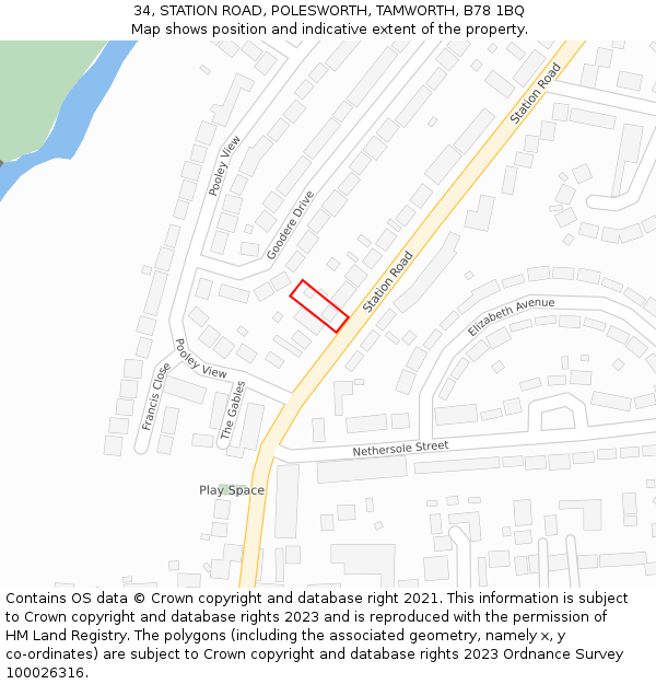 34, STATION ROAD, POLESWORTH, TAMWORTH, B78 1BQ: Location map and indicative extent of plot