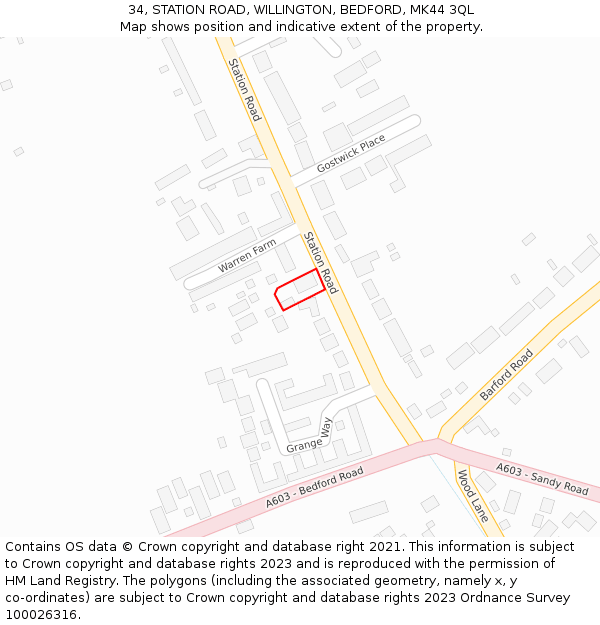 34, STATION ROAD, WILLINGTON, BEDFORD, MK44 3QL: Location map and indicative extent of plot