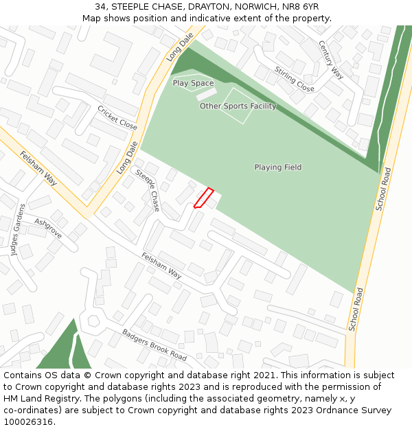 34, STEEPLE CHASE, DRAYTON, NORWICH, NR8 6YR: Location map and indicative extent of plot