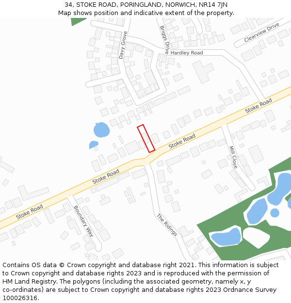 34, STOKE ROAD, PORINGLAND, NORWICH, NR14 7JN: Location map and indicative extent of plot