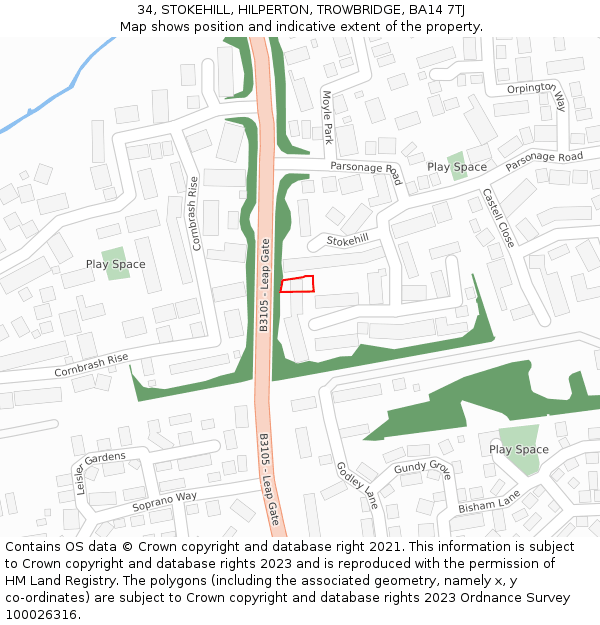 34, STOKEHILL, HILPERTON, TROWBRIDGE, BA14 7TJ: Location map and indicative extent of plot