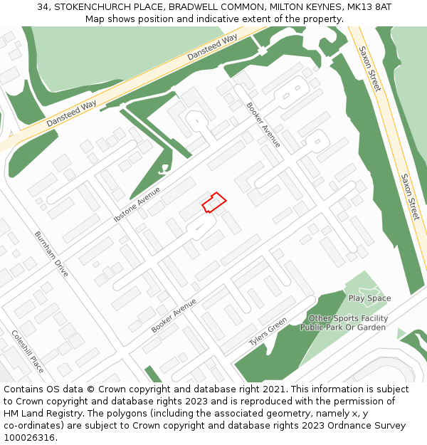 34, STOKENCHURCH PLACE, BRADWELL COMMON, MILTON KEYNES, MK13 8AT: Location map and indicative extent of plot