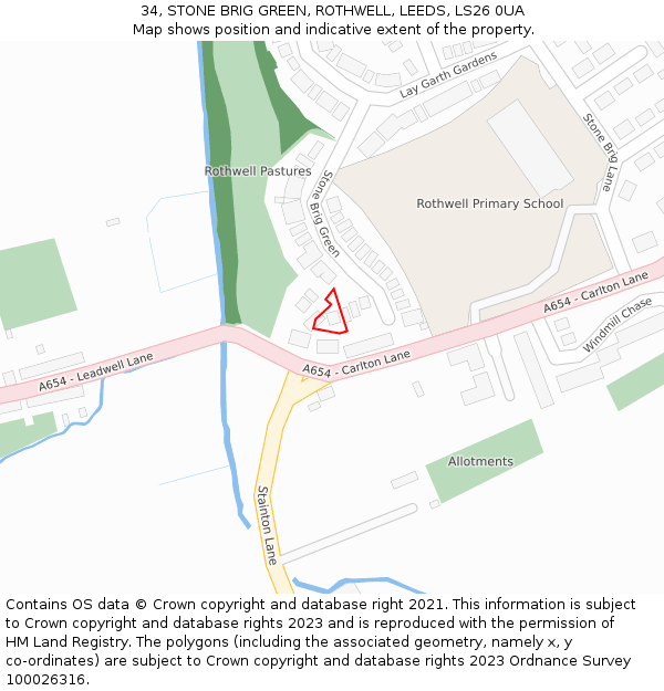 34, STONE BRIG GREEN, ROTHWELL, LEEDS, LS26 0UA: Location map and indicative extent of plot