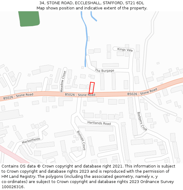 34, STONE ROAD, ECCLESHALL, STAFFORD, ST21 6DL: Location map and indicative extent of plot