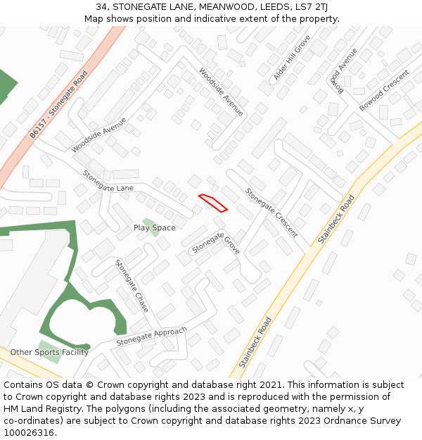 34, STONEGATE LANE, MEANWOOD, LEEDS, LS7 2TJ: Location map and indicative extent of plot