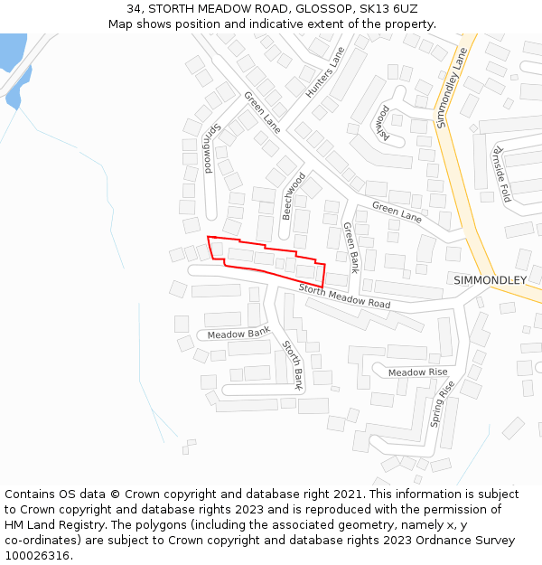 34, STORTH MEADOW ROAD, GLOSSOP, SK13 6UZ: Location map and indicative extent of plot