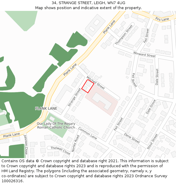 34, STRANGE STREET, LEIGH, WN7 4UG: Location map and indicative extent of plot