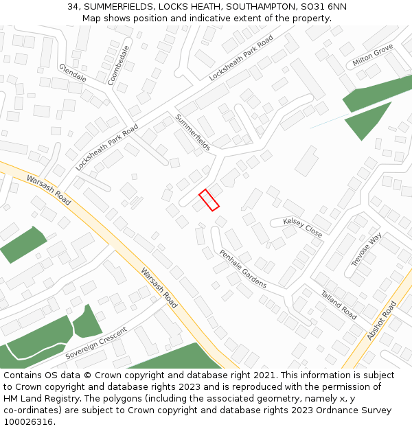 34, SUMMERFIELDS, LOCKS HEATH, SOUTHAMPTON, SO31 6NN: Location map and indicative extent of plot