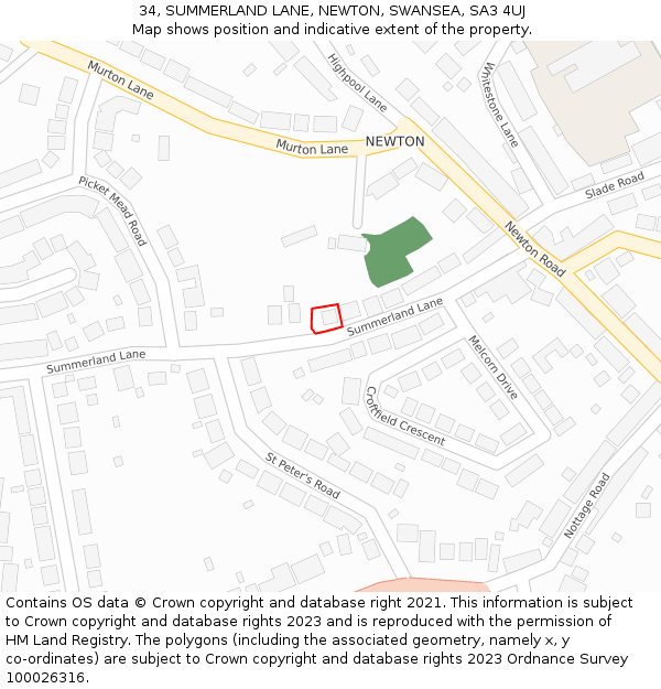 34, SUMMERLAND LANE, NEWTON, SWANSEA, SA3 4UJ: Location map and indicative extent of plot