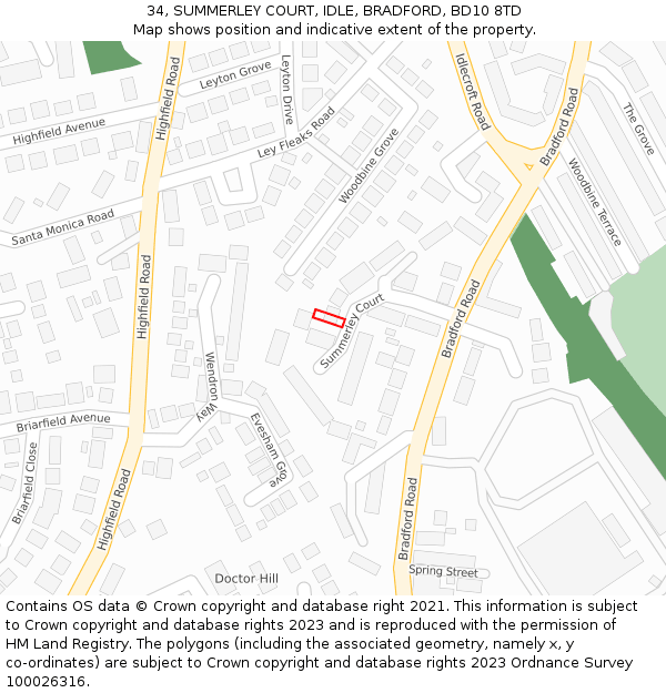 34, SUMMERLEY COURT, IDLE, BRADFORD, BD10 8TD: Location map and indicative extent of plot