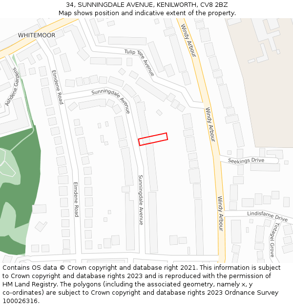 34, SUNNINGDALE AVENUE, KENILWORTH, CV8 2BZ: Location map and indicative extent of plot