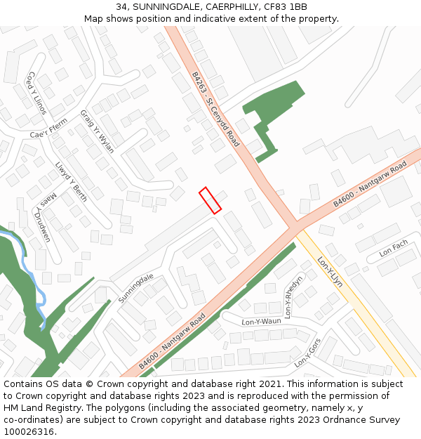 34, SUNNINGDALE, CAERPHILLY, CF83 1BB: Location map and indicative extent of plot