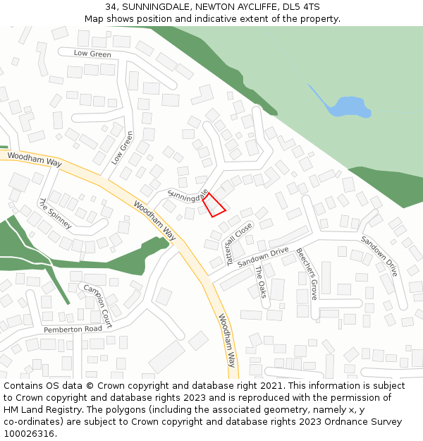 34, SUNNINGDALE, NEWTON AYCLIFFE, DL5 4TS: Location map and indicative extent of plot