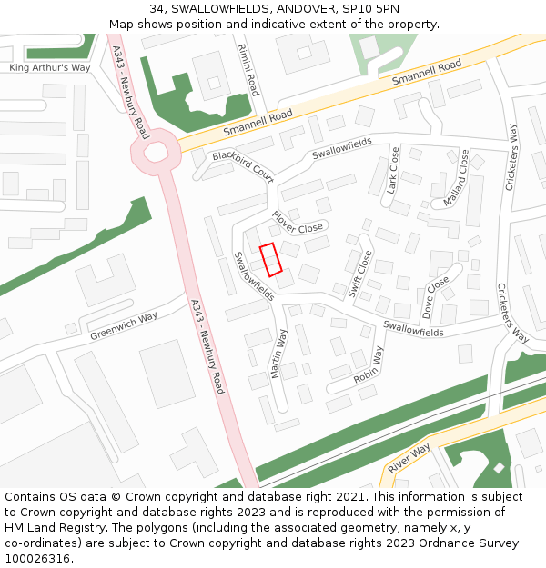 34, SWALLOWFIELDS, ANDOVER, SP10 5PN: Location map and indicative extent of plot