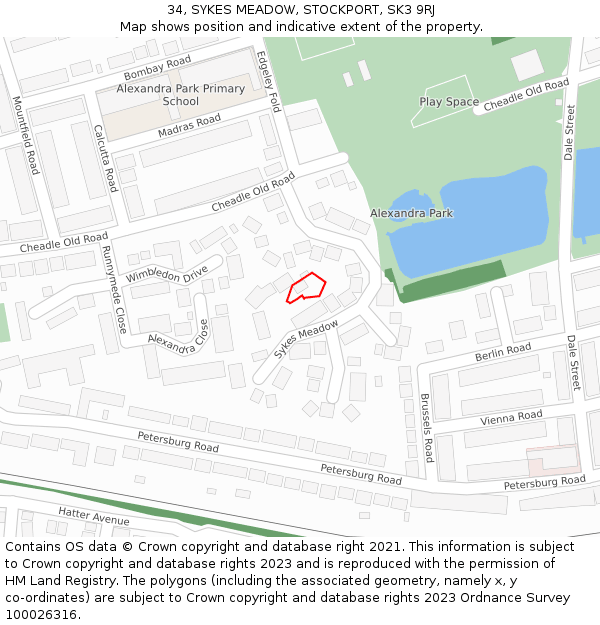 34, SYKES MEADOW, STOCKPORT, SK3 9RJ: Location map and indicative extent of plot