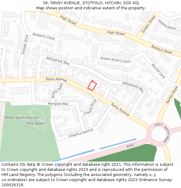 34, TANSY AVENUE, STOTFOLD, HITCHIN, SG5 4GJ: Location map and indicative extent of plot