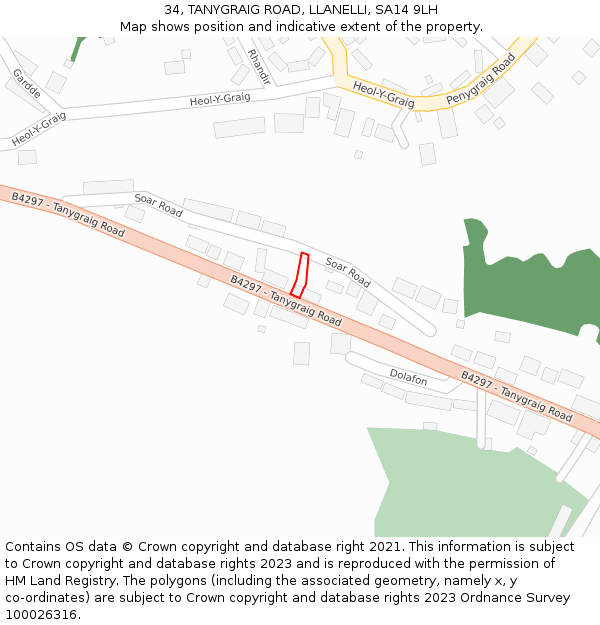 34, TANYGRAIG ROAD, LLANELLI, SA14 9LH: Location map and indicative extent of plot