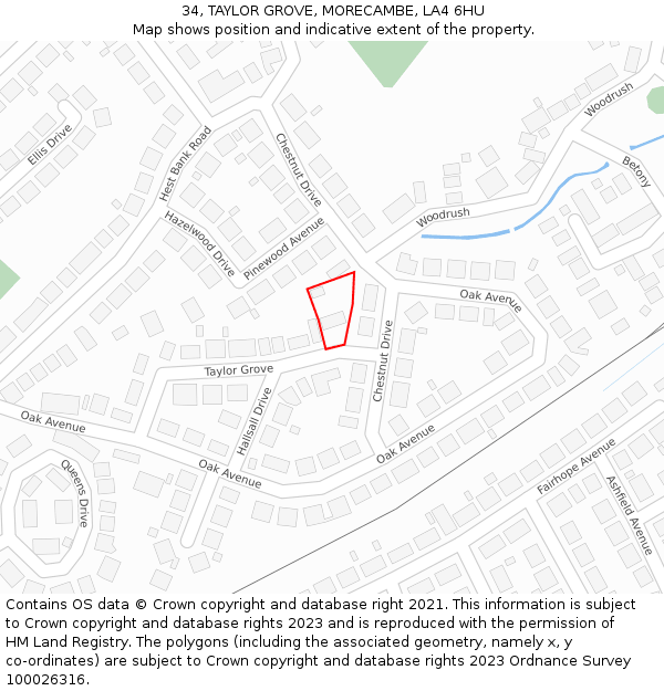 34, TAYLOR GROVE, MORECAMBE, LA4 6HU: Location map and indicative extent of plot