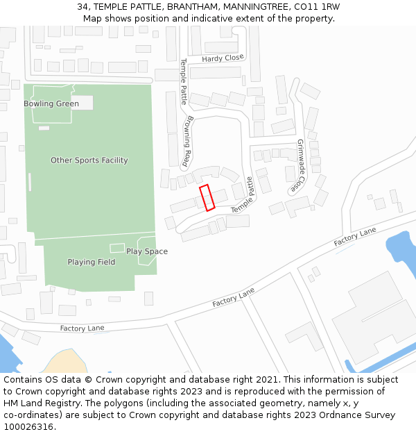 34, TEMPLE PATTLE, BRANTHAM, MANNINGTREE, CO11 1RW: Location map and indicative extent of plot
