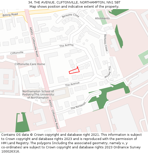 34, THE AVENUE, CLIFTONVILLE, NORTHAMPTON, NN1 5BT: Location map and indicative extent of plot