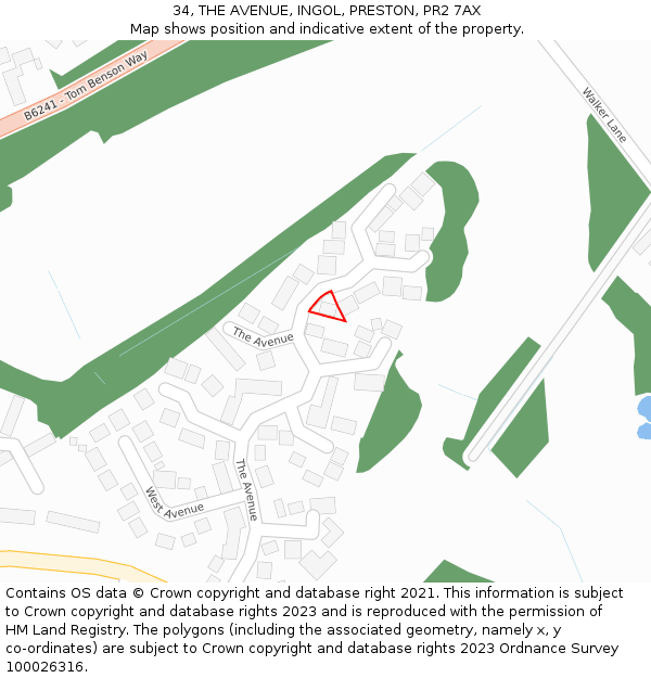 34, THE AVENUE, INGOL, PRESTON, PR2 7AX: Location map and indicative extent of plot