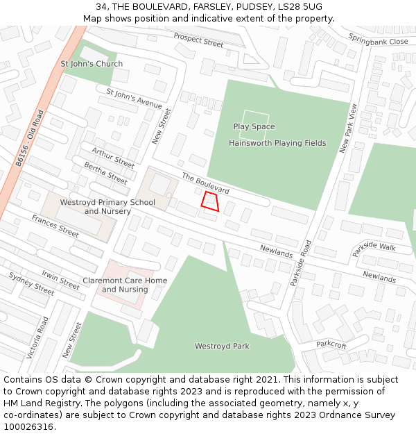 34, THE BOULEVARD, FARSLEY, PUDSEY, LS28 5UG: Location map and indicative extent of plot