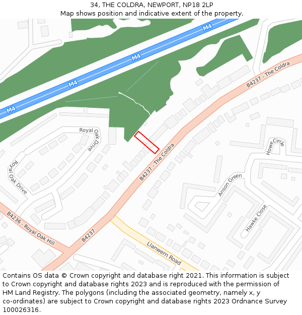 34, THE COLDRA, NEWPORT, NP18 2LP: Location map and indicative extent of plot