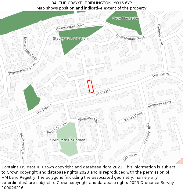 34, THE CRAYKE, BRIDLINGTON, YO16 6YP: Location map and indicative extent of plot