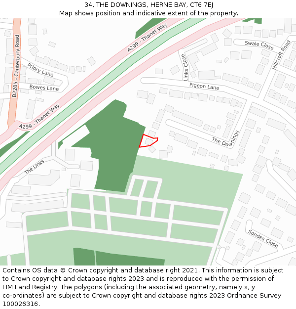 34, THE DOWNINGS, HERNE BAY, CT6 7EJ: Location map and indicative extent of plot
