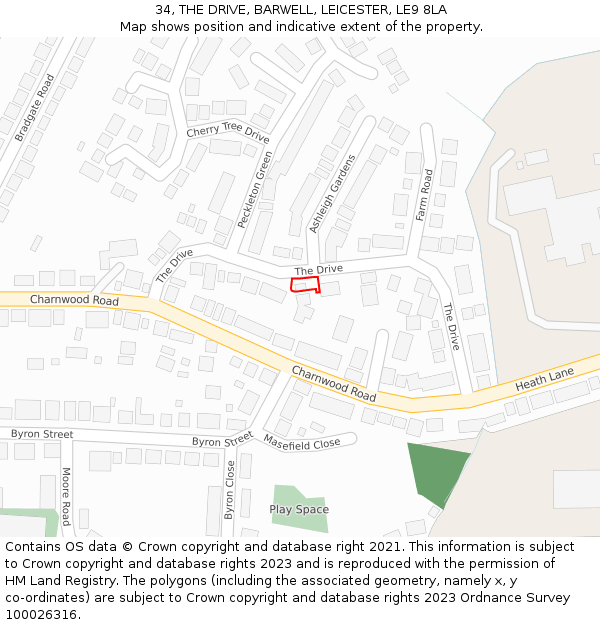 34, THE DRIVE, BARWELL, LEICESTER, LE9 8LA: Location map and indicative extent of plot