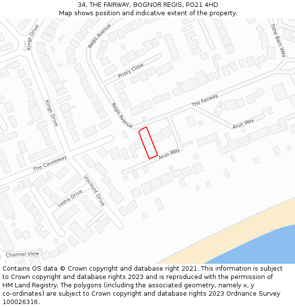 34, THE FAIRWAY, BOGNOR REGIS, PO21 4HD: Location map and indicative extent of plot