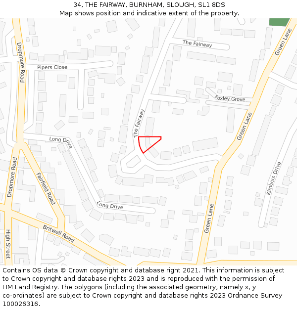 34, THE FAIRWAY, BURNHAM, SLOUGH, SL1 8DS: Location map and indicative extent of plot