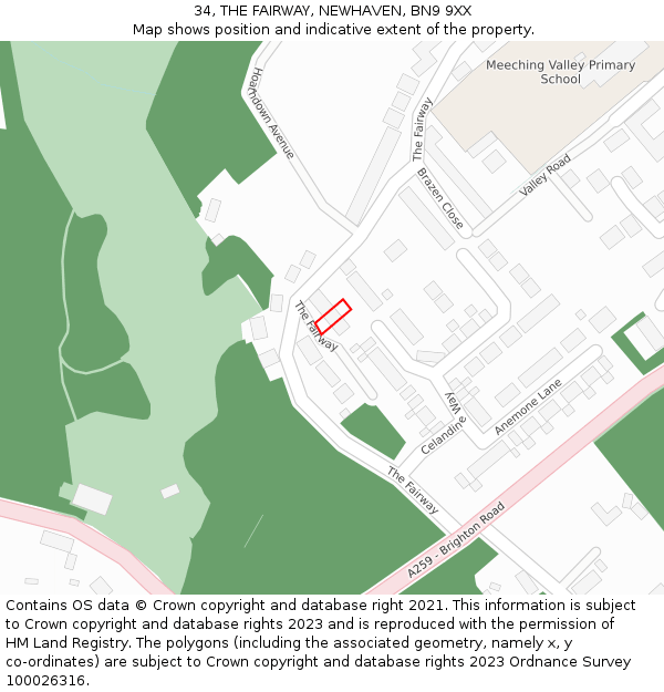 34, THE FAIRWAY, NEWHAVEN, BN9 9XX: Location map and indicative extent of plot