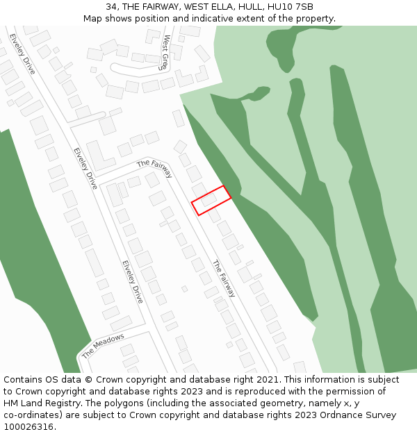 34, THE FAIRWAY, WEST ELLA, HULL, HU10 7SB: Location map and indicative extent of plot