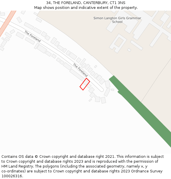 34, THE FORELAND, CANTERBURY, CT1 3NS: Location map and indicative extent of plot
