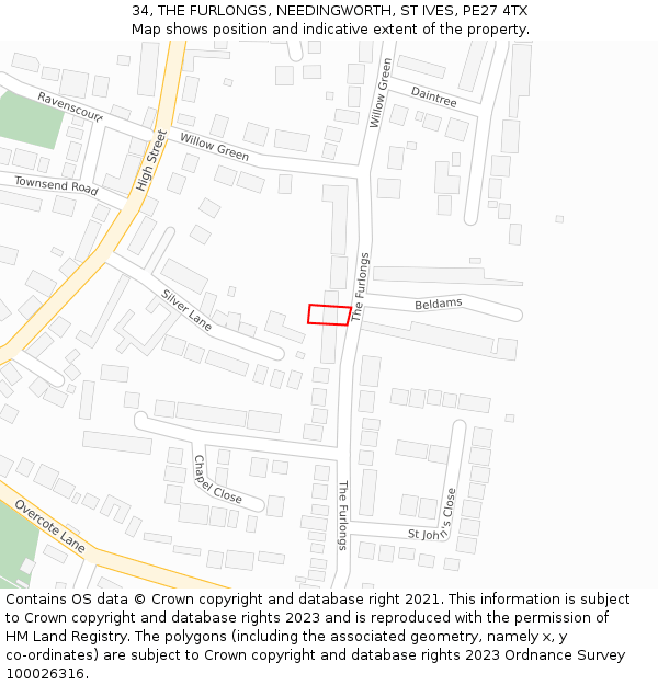 34, THE FURLONGS, NEEDINGWORTH, ST IVES, PE27 4TX: Location map and indicative extent of plot