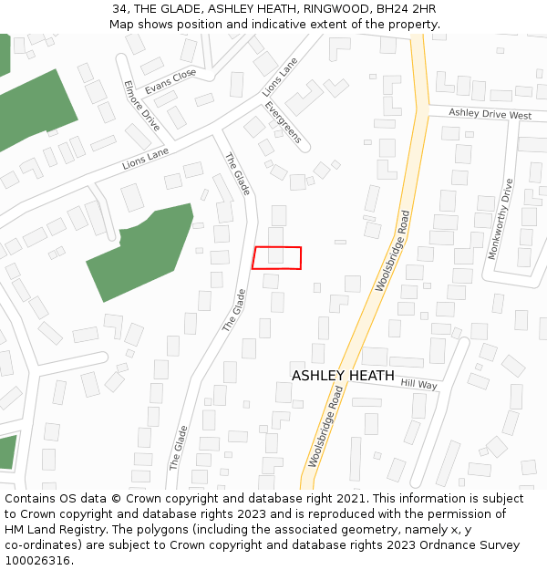 34, THE GLADE, ASHLEY HEATH, RINGWOOD, BH24 2HR: Location map and indicative extent of plot