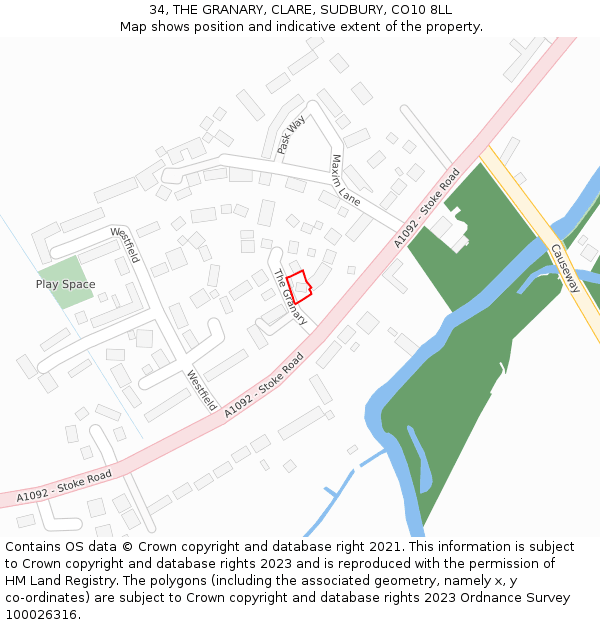 34, THE GRANARY, CLARE, SUDBURY, CO10 8LL: Location map and indicative extent of plot