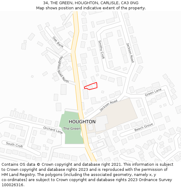 34, THE GREEN, HOUGHTON, CARLISLE, CA3 0NG: Location map and indicative extent of plot