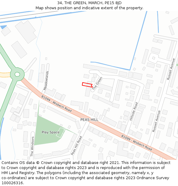 34, THE GREEN, MARCH, PE15 8JD: Location map and indicative extent of plot