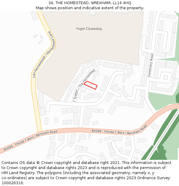 34, THE HOMESTEAD, WREXHAM, LL14 4HQ: Location map and indicative extent of plot