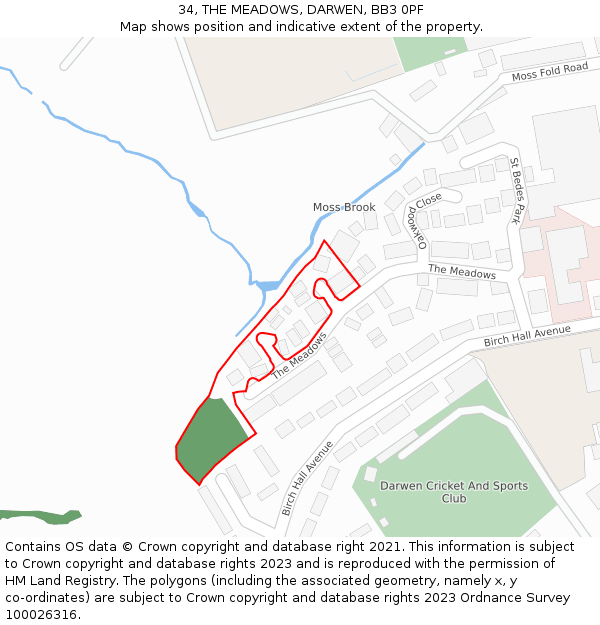 34, THE MEADOWS, DARWEN, BB3 0PF: Location map and indicative extent of plot