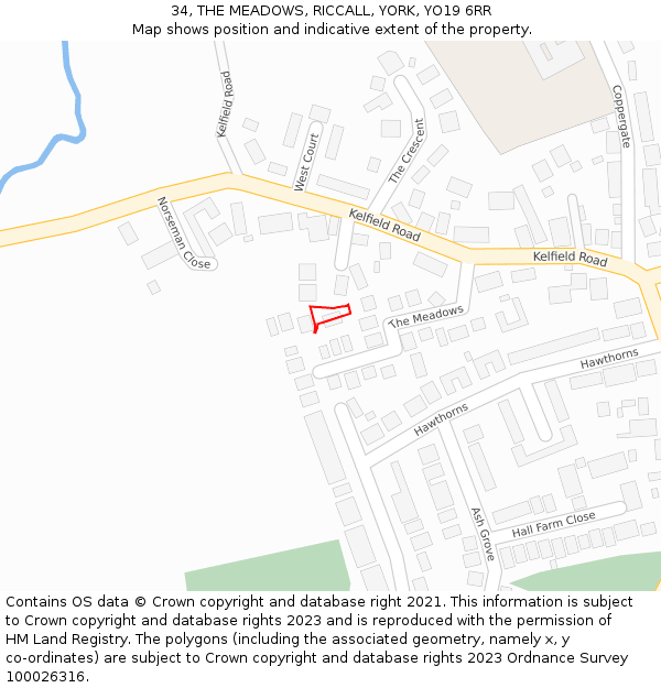 34, THE MEADOWS, RICCALL, YORK, YO19 6RR: Location map and indicative extent of plot