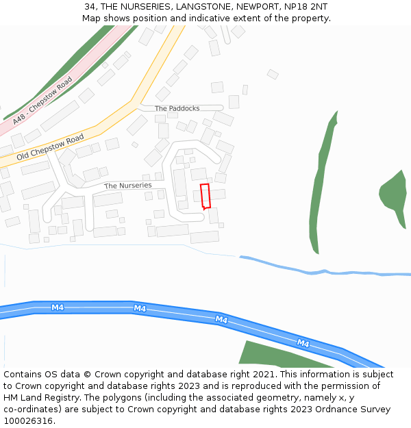 34, THE NURSERIES, LANGSTONE, NEWPORT, NP18 2NT: Location map and indicative extent of plot