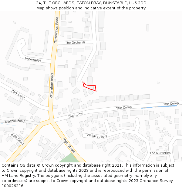 34, THE ORCHARDS, EATON BRAY, DUNSTABLE, LU6 2DD: Location map and indicative extent of plot