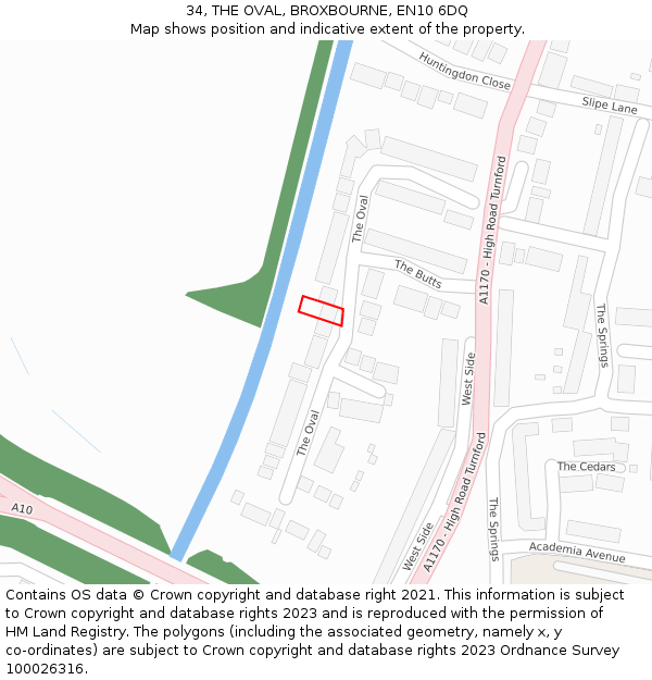 34, THE OVAL, BROXBOURNE, EN10 6DQ: Location map and indicative extent of plot
