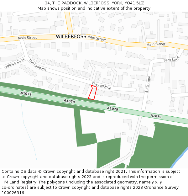 34, THE PADDOCK, WILBERFOSS, YORK, YO41 5LZ: Location map and indicative extent of plot