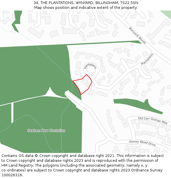 34, THE PLANTATIONS, WYNYARD, BILLINGHAM, TS22 5SN: Location map and indicative extent of plot