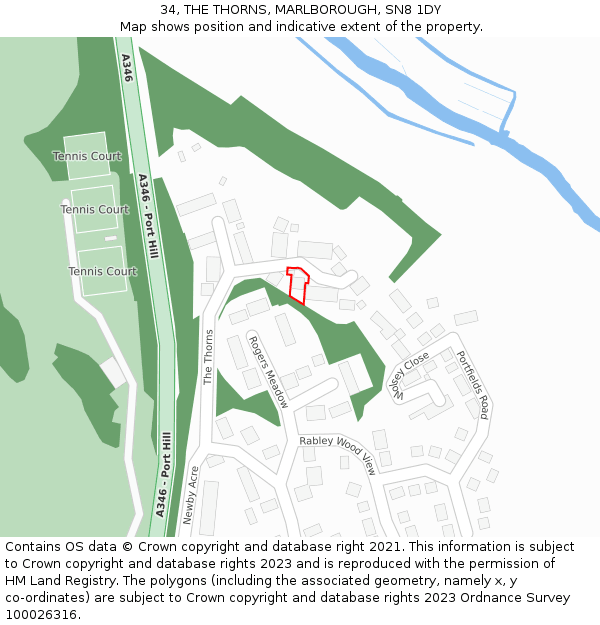 34, THE THORNS, MARLBOROUGH, SN8 1DY: Location map and indicative extent of plot